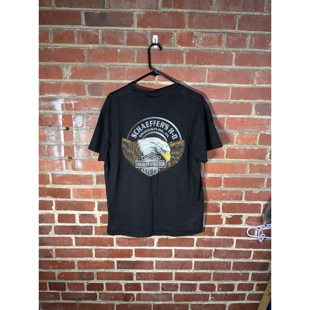 Vintage Y2k Harley Davidson Black Shirt Orwigsburg, PA Eagle Motorcycle Adult L